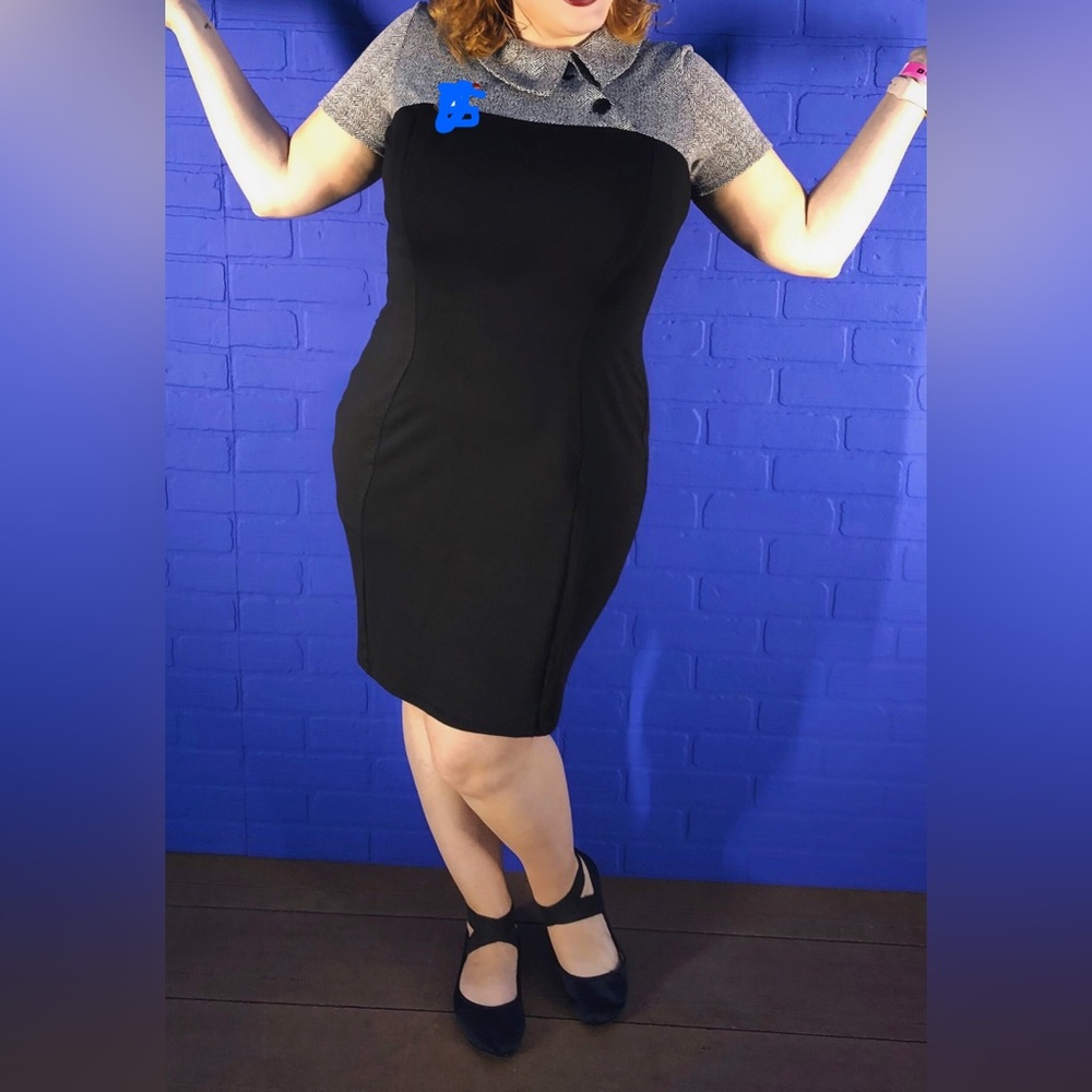 Retro inspired wiggle dress with tweed collar